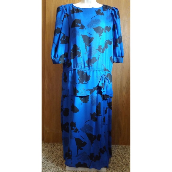 Vintage Dresses & Skirts - Inkblot Pleated Peplum Secretary Dress